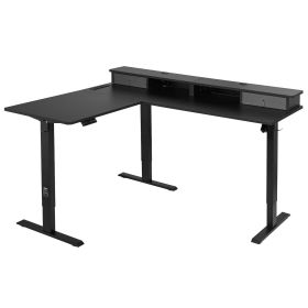VEVOR L Shaped Desk, Electric Adjustable Height Corner Gaming Desk with CPU Stand, Dual Hooks and Fabric Drawers