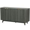 Fluted Sideboard Buffet Cabinet, 55" Coffee Bar Cabinet with 4 Doors, 2 Adjustable Shelves, 5 Wood Legs, Distressed Gray