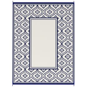 Reversible Outdoor Rug, Waterproof Plastic Straw with Carry Bag, 9' x 12', Blue & White Gourd Border