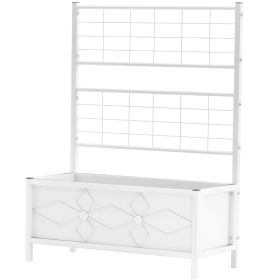 Outdoor Planter Box Galvanized Raised Garden Bed with Trellis for Climbing Vines, 35.4" x 15.7" x 47.2", White