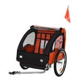 2-Seat Kids Child Bicycle Trailer | Strong Steel Frame | 5-Point Safety Harnesses & Comfortable Seating, Orange