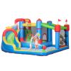 6-in-1 Inflatable Bounce House, Kids Outdoor Play Castle with Slide Trampoline Water Gun Throwing Wall Blue and Yellow