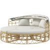 Patio Furniture Set, Round Outdoor Daybed with Retractable Canopy, Hollow Wicker PE Rattan Sectional Sofa with Cushions for Pool, Lawn, Beige