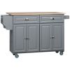 Utility Kitchen Cart, Dark Gray, on Wheels with Drop-Leaf, Rubber Wood Top, Storage Cabinets