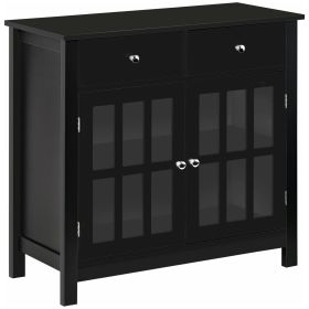 Sideboard Buffet Cabinet, Storage Cupboard with Glass Doors, Adjustable Shelf and 2 Drawers for Kitchen, Black
