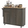 Kitchen Island Cart on Wheels with Triple-Cabinet Storage & Adjustable Shelf
