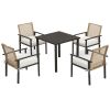 5PC Patio Dining Set Outdoor Wicker Table Chairs Cushions Umbrella Hole Beige