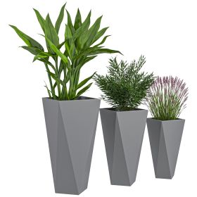 Trio of Tall Grey Planters: Stackable, with Drainage, Ideal for Outdoor or Indoor Use|
