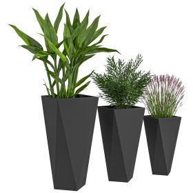 Indoor Outdoor Planters Set of 3 MgO Tall Planters Stackable Flower Pots with Drainage Holes for Garden Balcony Black