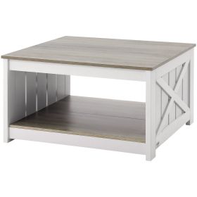 VEVOR 31.5" Farmhouse Coffee Table, Square Coffee Table with Open Storage Compartment, Wooden Rustic Cocktail Table for Living Room, Bedroom