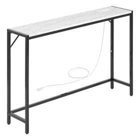 Marble Console Table, Modern Narrow Long Console Table with Power Outlet, Thin Sofa Side Table with Iron Tubes