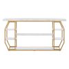 Marble Console Table, 3 Tiers Modern Console Table for Open Storage, Golden Geometric Table with Iron Tubes