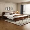 PINE SOLID WOOD KING SIZE BED, SOLID AND STABLE, NO BOX SPRING NEEDED, DARK WALNUT COLOR