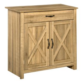 Farmhouse Buffet Cabinet Barn Door Style Sideboard for Kitchen Living Room Entryway Natural Wood Effect