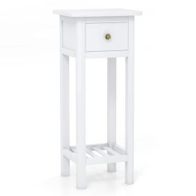 2 Tier Slim Nightstand Bedside Table with Drawer Shelf