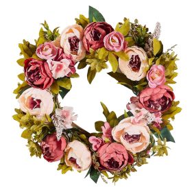 VEVOR Artificial Decorative Wreath, 19 in, Pink, Decorated with Peonies, Hydrangeas, Babysbreath