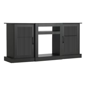 VEVOR TV Stand for TVs up to 65 inch, Modern Entertainment Center with Light Strip, Wooden TV Cabinet Storage with Glass Doors and Adjustable Shelves
