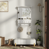 Floating Makeup Vanity with Big Mirror, Wall-Mounted Storage Vanity with Drawers, Pockets & Hooks