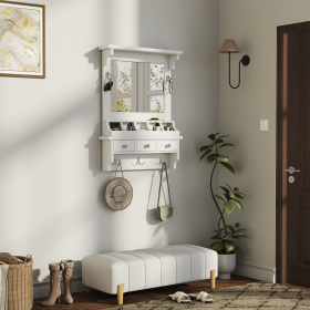 Floating Makeup Vanity with Big Mirror, Wall-Mounted Storage Vanity with Drawers, Pockets & Hooks