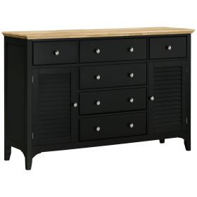 Modern Sideboard Buffet Cabinet Rubberwood Top Adjustable Shelves Black for Kitchen Living Room