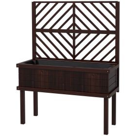 Raised Garden Bed with Trellis Wooden Elevated Planter Box Outdoor for Climbing Plants with Drainage Carbonized