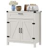 Modern Farmhouse Sideboard Storage Cabinet, Buffet Cabinet with 2 Barn Doors and Drawer for Dining Room, White Oak