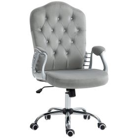 Velvet Button Tufted Swivel Wheels Adjustable Height Tilt Light Gray Office Chair
