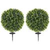 2 Pack 1.3ft Artificial Ball Boxwood Topiary with Ground Stake, UV Resistant Faux Greenery for Indoor Outdoor