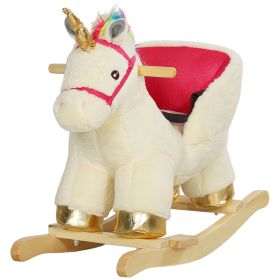 Qaba Kids Rocking Horse, Unicorn with Realistic Sound, Safety Belt & Wooden Base for 18-36 Months