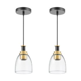 VEVOR 1-Light Pendant Light, 2 Pack, Kitchen Island Lights with Clear Glass Shade & Hanging Cord, Black and Gold Finish, Adjustable Height