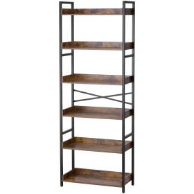 Metal Bookshelf, 6-Tier Industrial Bookshelf, Tall Wide Rustic Vintage Storage Bookcase with Open Shelves