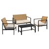 4 Pieces Metal Patio Furniture Set, Hand-Made Drawstring Outdoor Patio Conversation Sets Outside loveseat with Soft Cushion for Garden, Backyard