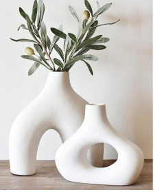 Donut Vase, Set of 2 - White Large Ceramic Vase - Minimalist Nordic, Hollow | Table Centerpiece, Olive Plant, Wedding, Living Room, Bookshelf, Office