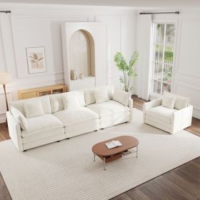 3-Piece Upholstered Sofa, Living Room Sectional Sofa Set Modern Sofa Couches Set , Deep Seat Sofa for Living Room Apartment, 1+3 Seat White