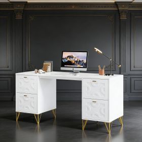 Computer Desk with File Drawers, Wood Executive Desk for Home Office