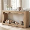 63" Narrow Console Table with Wavy Hollow Design, 2-Tier Extra Long Entryway Table with Storage Shelf - Natural