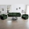 Sofa Set of 3, 1+1+3 Seats Living Room Sofa Set, Accent Chair, Loveseat, and Three-Seat Sofa Modern Style Round Arms 3 Piece Sofa Set, Green Chenille