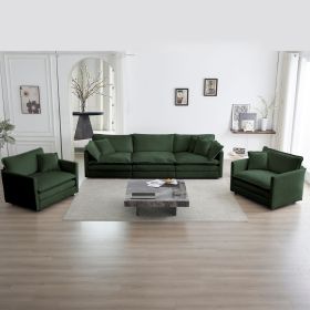 Sofa Set of 3, 1+1+3 Seats Living Room Sofa Set, Accent Chair, Loveseat, and Three-Seat Sofa Modern Style Round Arms 3 Piece Sofa Set, Green Chenille