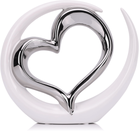 White and Silver Home Decor Porcelain Heart Decor - for Living Room Entryway Coffee Dining Table Shelves, Wedding