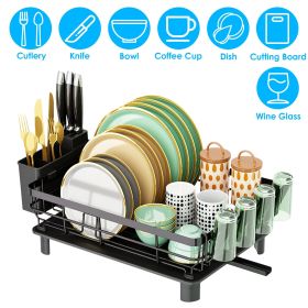 360° Swivel Spout Dish Drying Rack, All-Round Drainage System (No Wet Countertops) with Separate Knife Holder Drainage, Drainboard for Quick Drying