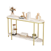 2-Tier Oval Console Table, White Faux Marble Top with Gold Metal Frame, Modern Entryway Table with Open Shelf