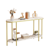 2-Tier Oval Console Table, White Faux Marble Top with Gold Metal Frame, Modern Entryway Table with Open Shelf