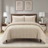 7 Piece Plaid Beige Bed in a Bag Comforter Set with Sheets, King
