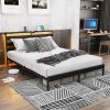 Full Size Metal Platform Bed Frame with Wooden Headboard and Footboard with USB LINER, LED Lights, No Box Spring Needed, Under Bed Storage