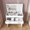 Flip Top Vanity Desk with LED Lighted Mirror & Built-in Outlet - Makeup Vanity Table with 2 Drawers, Open Storage