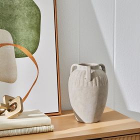 Three Handled Ceramic Vase, 10", Ivory