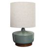 17" Tall Modern Mid-Century Ceramic Table Lamp with Wood Base