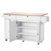 Kitchen Island Cart with Storage, 60in Wide Mobile Kitchen Cart with Wheels, Drop Leaf, 2 Drawers, Trash Can Cabinet, Knife Holder, Spice Rack