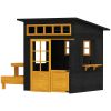 Outdoor Playhouse, Wooden Kids Playhouse w/ Picnic Table & Benches, Chalkboards, Half Door, Windows, for Kids Ages 3-8