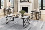Occasional 3pc Tables Set Tempered Glass Top Coffee Table and End Tables Black Metal Frame Living Room Furniture